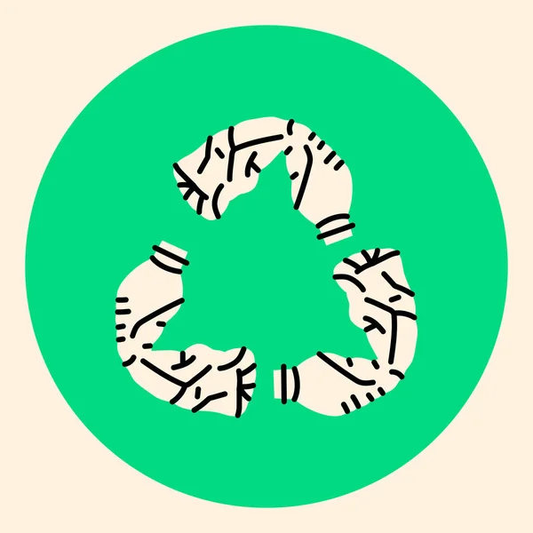 Recycle Symbol Made Used Plastic Bottles Black Line Icon Pictogram — Stockvektor