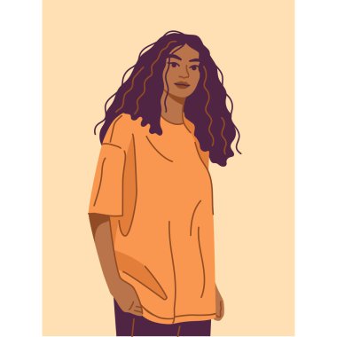 Sivri dilli Afro-Amerikan kadın. Büyük beden kıyafetler giymiş. 