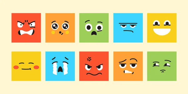 Characters Color Elements Mascots Emotions — Stock Vector