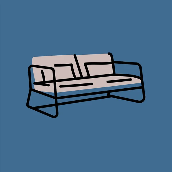Ikon Garis Hitam Sofa Luar Yang Lembut - Stok Vektor