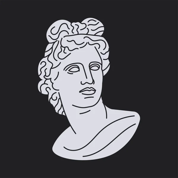 Statua Apollo Concetto Nero Antico Dio Greco Isolato Sfondo Nero — Vettoriale Stock