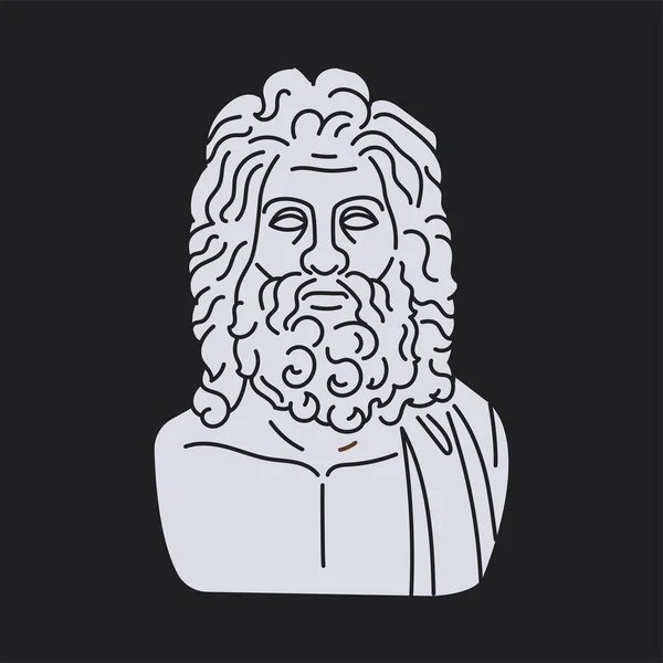Estátua Zeus Conceito Preto Deus Grego Antigo Isolado Fundo Preto —  Vetores de Stock