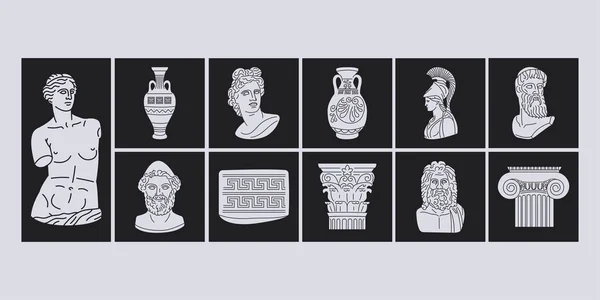 古代ギリシャ建築の黒い概念 黒い背景に隔離された歴史的な装飾 ウェブページ モバイルアプリ プロモーションのデジタルイラスト — ストックベクタ