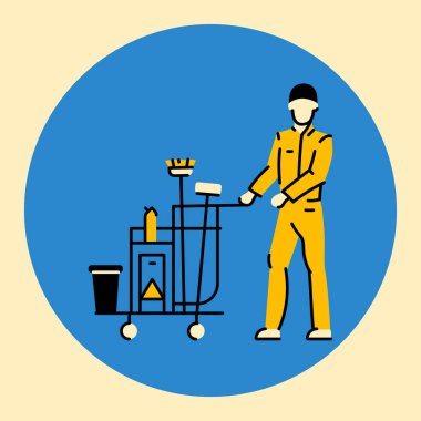 Kapıcı siyah çizgi simgesi. Temizlik şirketi.