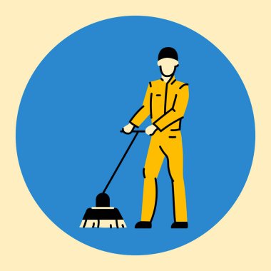 Siyah çizgi ikonu olan bir adam. Temizlik şirketi.