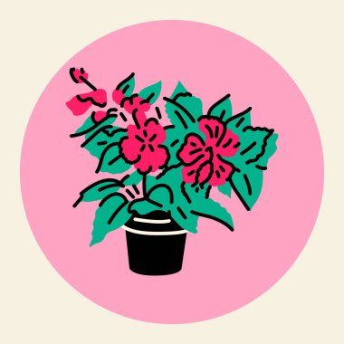 Hibiscus ev bitkisi siyah çizgi ikonu. İç mekan dekoratif bitki.