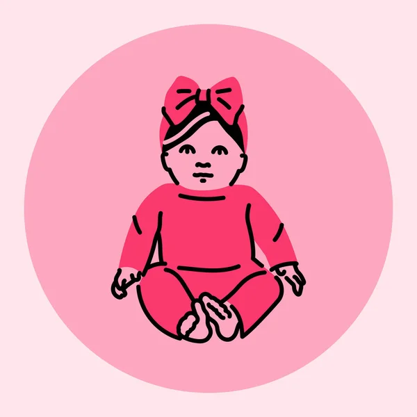 Çocuklar Oyuncak Bebek Siyah Çizgi Simgesi — Stok Vektör