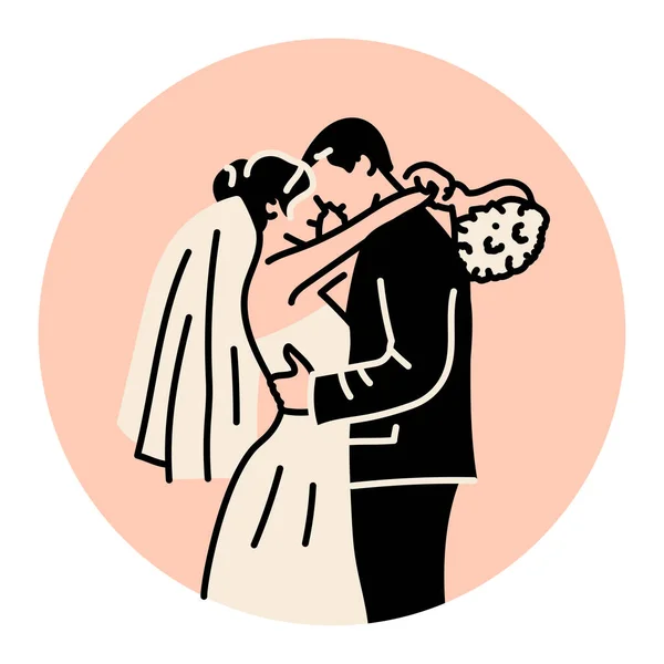 Recém Casados Abraçam Ícone Linha Preta — Vetor de Stock