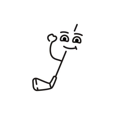 Komik, mutlu golf sopası siyah çizgi ikonu.