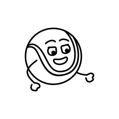 Komik şirin mutlu tenis siyah çizgi ikonu.