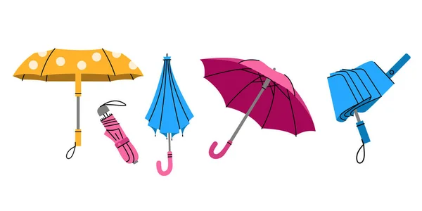 Umbrellas Different Poses Isolated Elements Rain Protection — Stock Vector