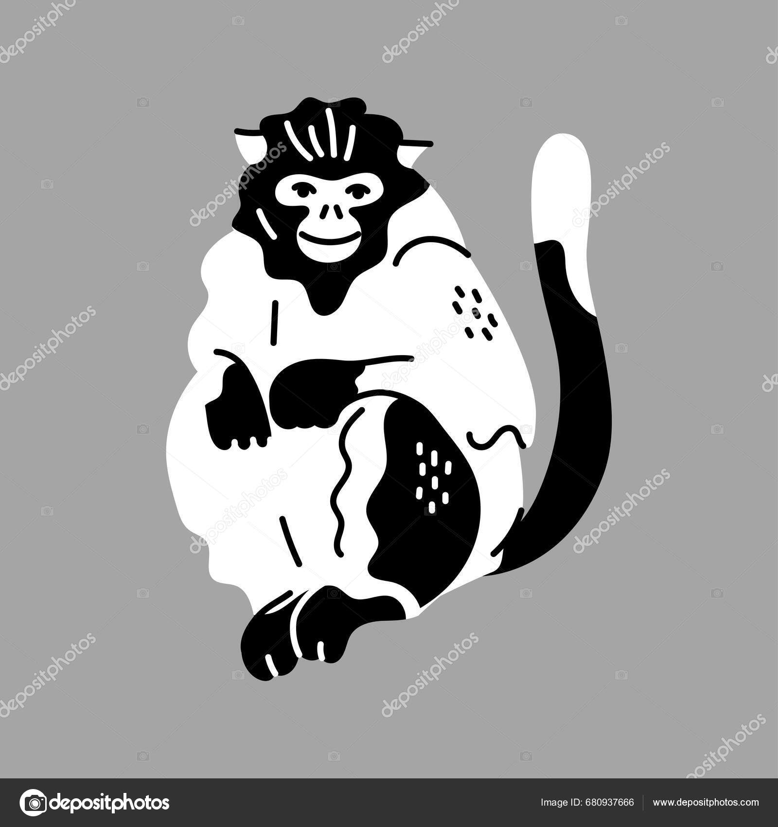 Hand Drawn Golden Horned Monkey Color Concept Children's Character ...