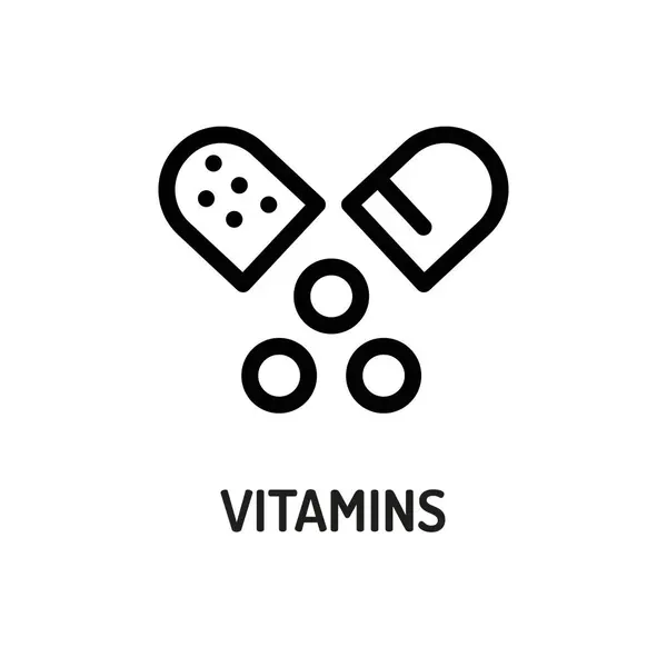 Vitamines Ligne Icône Noire Valeur Nutritive — Image vectorielle