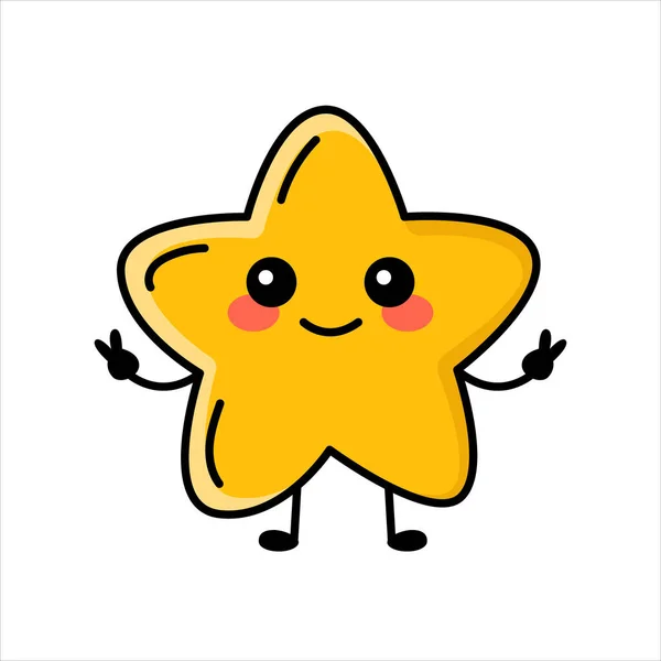 Elemento Cor Emoticon Estrela Personagem Feliz Dos Desenhos Animados — Vetor de Stock