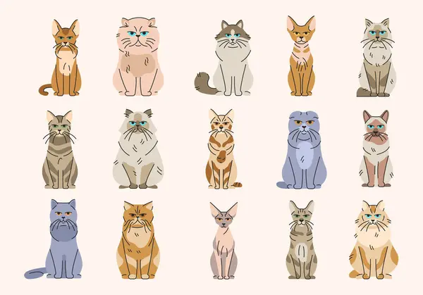 Cat Breeds Color Elements Cartoon Cute Animal — Stock Vector