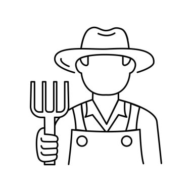 Yabalı renkli çizgi ikonu olan bir adam. Gübreleme. Vektör izole ögesi. 