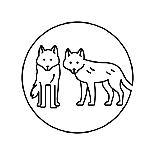 Lobos Icono Línea Color Bosque Salvaje Animal Canino — Vector de stock
