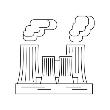 Nükleer santral renk çizgisi simgesi. Alternatif enerji kaynağı.