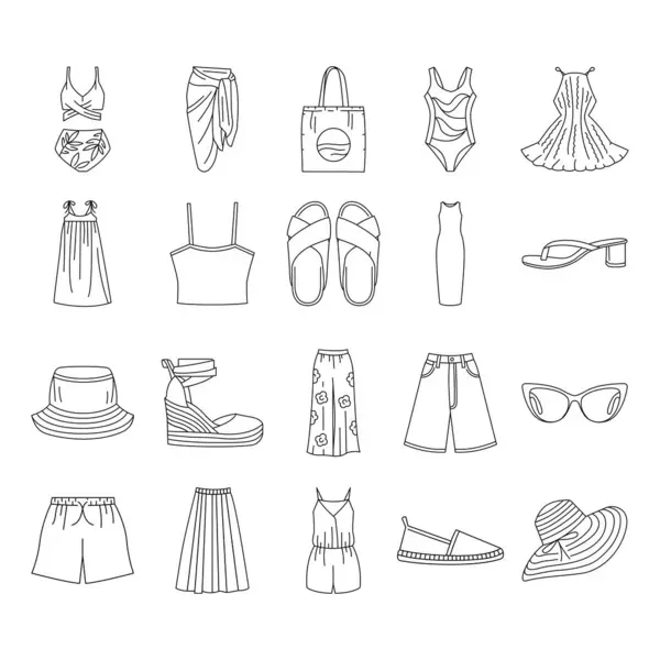 Women Summer Clothes Line Color Icons Set Signs Web Page Stock Illustration