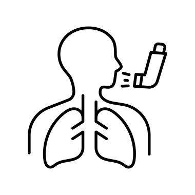 Akciğer hastalığı astım çizgisi siyah ikon. Web sayfası, mobil uygulama için insan hastalıkları işareti,