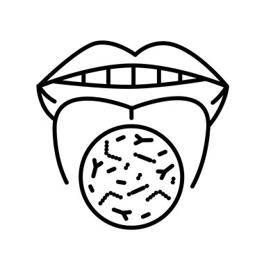 Ağız mikroflorası çizgisi siyah ikon. Web sayfası, mobil uygulama, düğme, logo için imza. İzole edilmiş vektör düğmesi. 