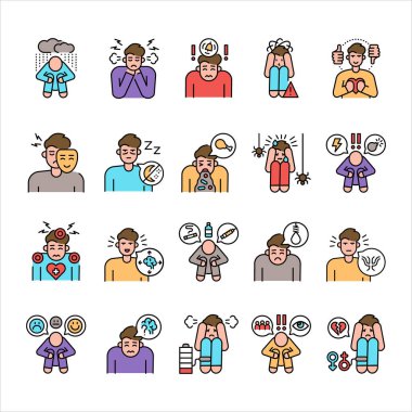 Psychological diseases line color icons set Signs for web page clipart