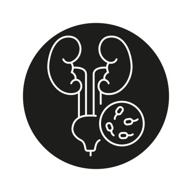 İdrar yolu enfeksiyonu çizgisi siyah ikon. Web sayfası, mobil uygulama için insan hastalıkları işareti,