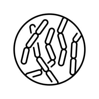 Bulgaricus çizgisi siyah ikonu. Mikroskobik probiyotikler. Web sayfası, mobil uygulama, düğme, logo için imza. İzole edilmiş vektör düğmesi. 