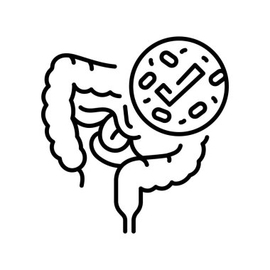 Healthy gut microbiome line black icon. Intestine microbiota. Sign for web page, mobile app, button, logo. Vector isolated button.  clipart