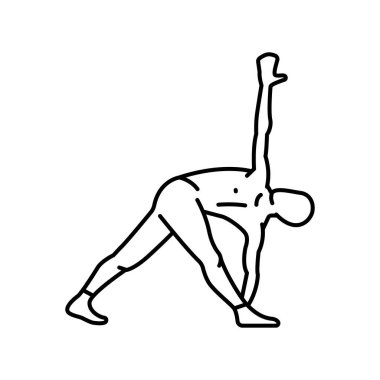 Parivrtta Trikonasana çizgi simgesi. Yoga yapan bir adam.