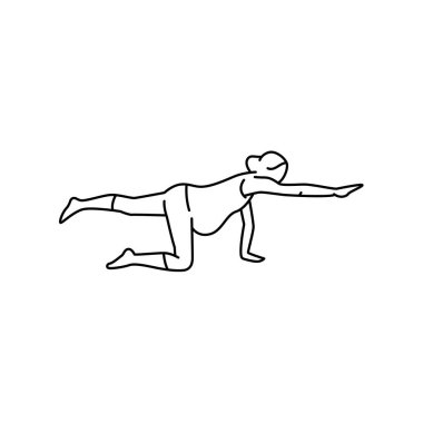 Hamile kadın çizgisi ikonu için kuş köpek pozu. Hamilelik egzersizleri.. 