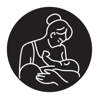 Bir anne bir çocuk çizgi simgesini besliyor. 