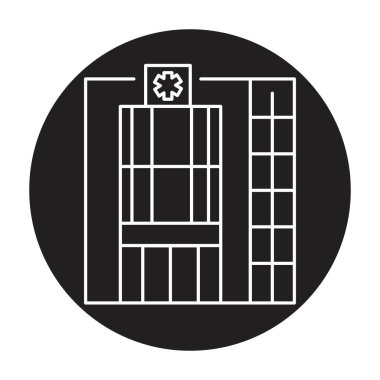 Klinik binası siyah çizgi simgesi. 