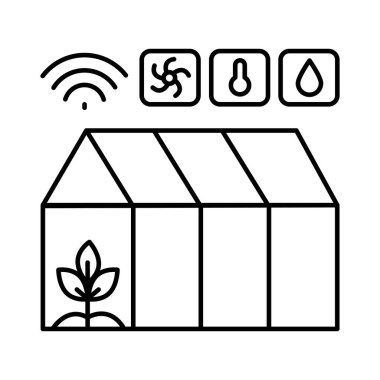 Smart greenhouse black line icon. Smart agriculture.  clipart