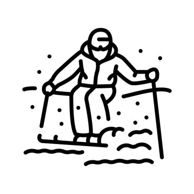 Skier color line icon. Skiing in winter Alps. clipart