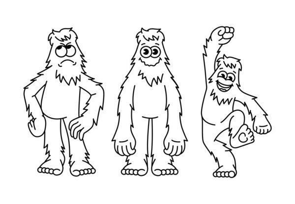 Симпатичные сказки персонажи цветной линии иллюстрации. Поза и эмоции монстра. 