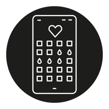 Telefon hattı siyah ikonunda adet takvimi. Web sayfası, mobil uygulama, düğme, logo için imza. İzole edilmiş vektör düğmesi. 