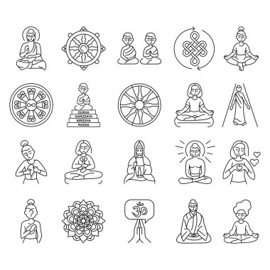 Buddhism line icons set clipart