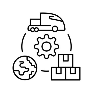 tedarik zinciri optimizasyonu siyah çizgi simgesi.