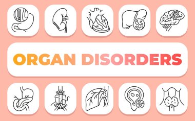 Organ Bozuklukları metin konsepti. Shablon sunum ve bilgi grafikleri için. Uygulamalar ve Web siteleri için Asgari Temiz Simgeler.