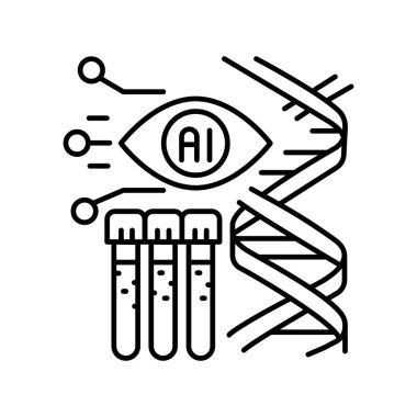 Dijital ve baskı projeleri için yapay zeka DNA analiz siyah çizgi simgesi. Uygulamalar ve web siteleri için en az temiz simgeler. UI UX ve markalaşma için modern basit simgeler