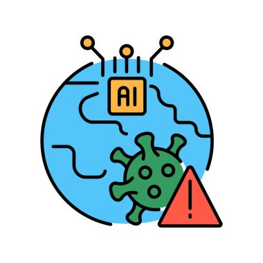 Yapay zeka, dijital ve baskı projeleri için salgın tahmin siyah çizgi ikonu. Uygulamalar ve web siteleri için en az temiz simgeler. UI UX ve markalaşma için modern basit simgeler