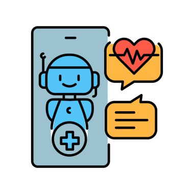 Dijital ve yazdırma projeleri için Al Sanal Tıbbi Asistanı siyah çizgi simgesi. Uygulamalar ve web siteleri için en az temiz simgeler. UI UX ve markalaşma için modern basit simgeler