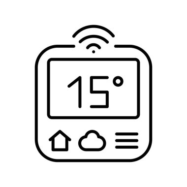 Dijital ve yazdırma projeleri için akıllı termostat siyah çizgi simgesi. Uygulamalar ve web siteleri için en az temiz simgeler. UI UX ve markalaşma için modern basit simgeler