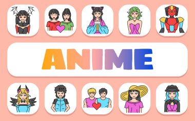 anime metin konsepti. Shablon sunum ve bilgi grafikleri için. Uygulamalar ve Web siteleri için Asgari Temiz Simgeler.
