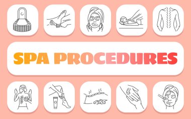 Spa prosedürleri metin kavramı. Shablon sunum ve bilgi grafikleri için. Uygulamalar ve Web siteleri için Asgari Temiz Simgeler.