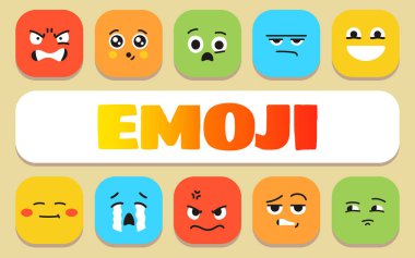 Emoji, metin konsepti. Shablon sunum ve bilgi grafikleri için. Uygulamalar ve Web siteleri için Asgari Temiz Simgeler.