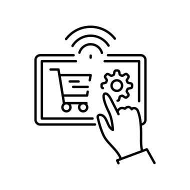 E-ticaret siyah çizgi ikonu. Vektör izole eleman. Düzenlenebilir vuruş.