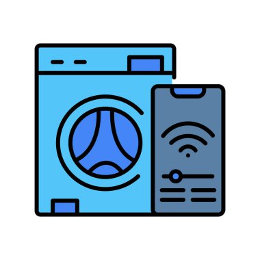 Dijital ve yazdırma projeleri için akıllı çamaşır makinesi siyah çizgi simgesi. Uygulamalar ve web siteleri için en az temiz simgeler. UI UX ve markalaşma için modern basit simgeler