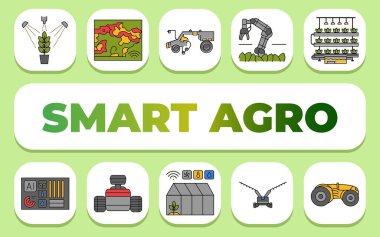 Akıllı agro metin konsepti. Shablon sunum ve bilgi grafikleri için. Uygulamalar ve Web siteleri için Asgari Temiz Simgeler.